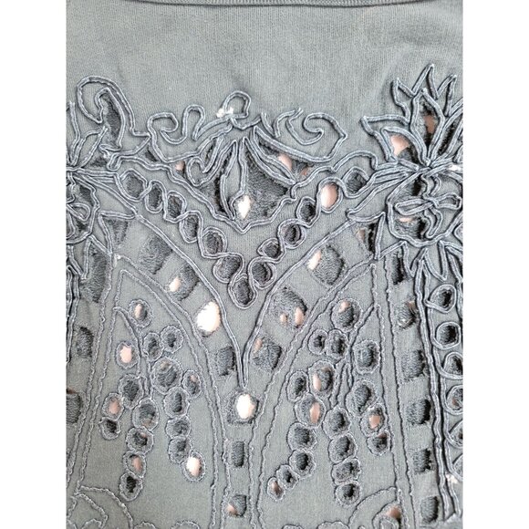 Dries Van Noten Teal Cotton Embroidered Cutout Lace Sweatshirt Womens Small - Picture 5 of 9